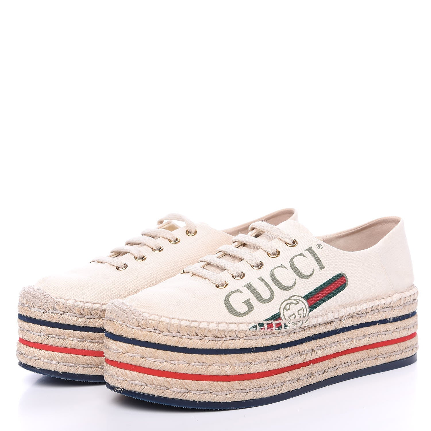 Gucci Canvas Logo Lace-Up Platform Espadrilles 39.5 Greggio Grege 3 of 11
