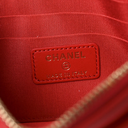 Chanel Lambskin Quilted Camellia CC Charm Wristlet Wallet Red 6 of 8