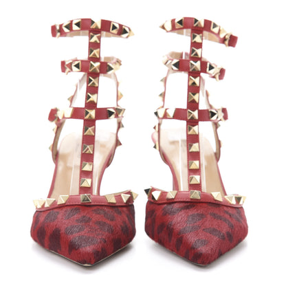 Valentino Garavani Calf Hair Leopard Print Rockstud Ankle Strap 65mm Pumps 36 Rosso Valentino 2 of 9