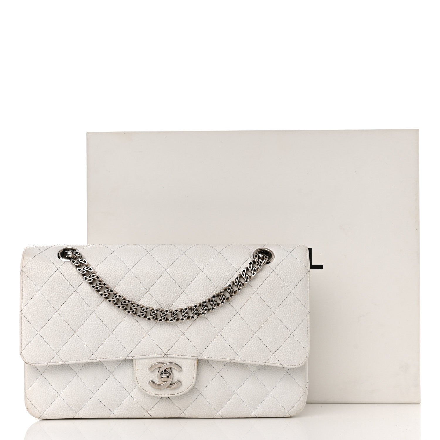 Chanel Caviar Quilted Medium Double Flap Bijoux Chain White 21 of 21