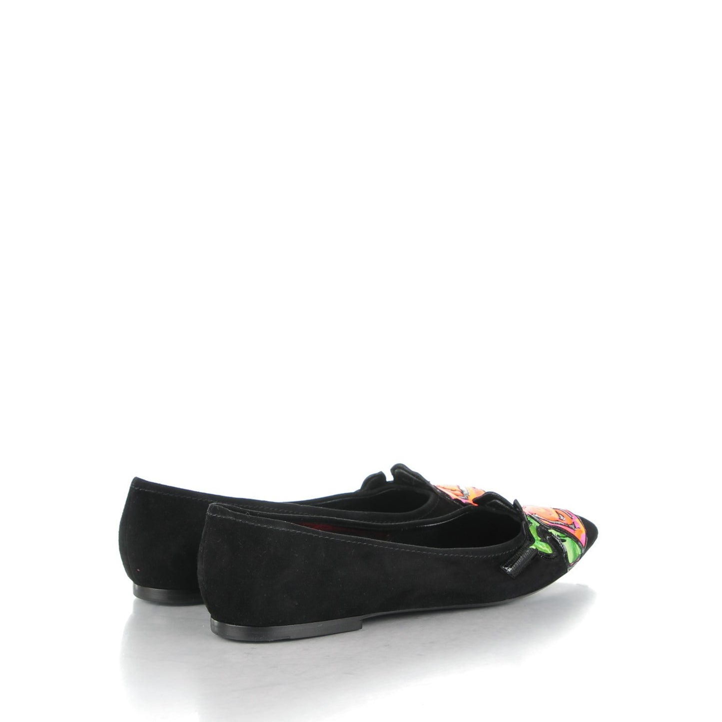Suede Graffiti Rose Ballet Flats 39 Black