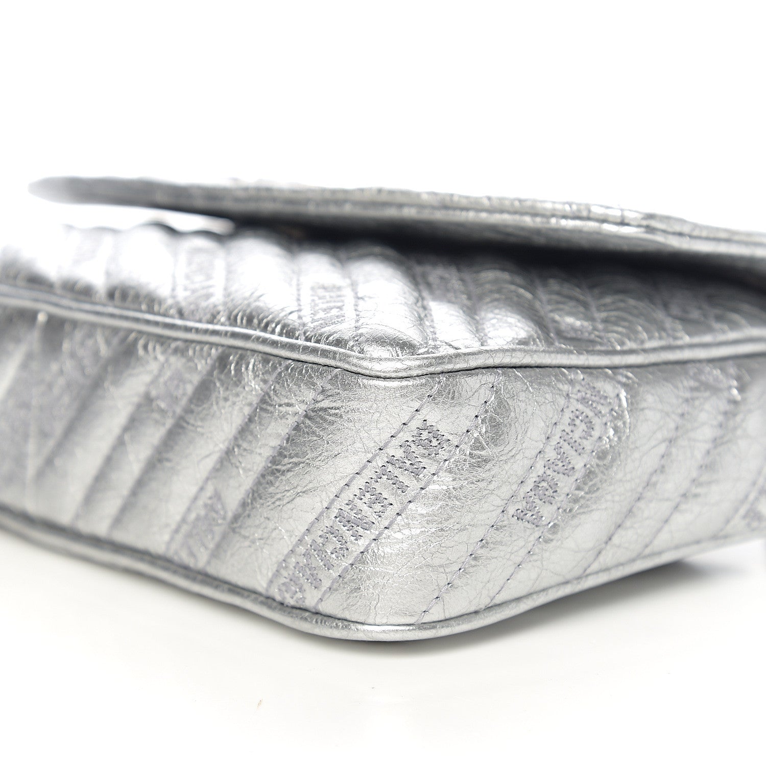 Balenciaga Metallic Arena Calfskin Logo Matelasse BB Chain Wallet Argent 7 of 8