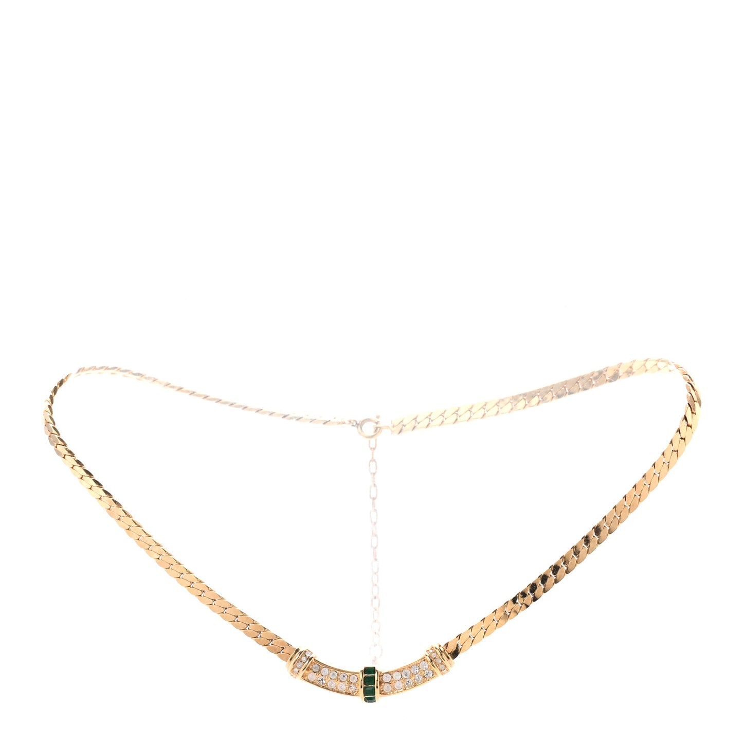 Crystal Chain Necklace Gold Green