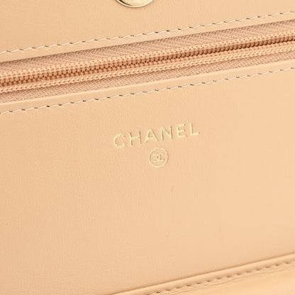 Chanel Lambskin Quilted Wallet On Chain WOC Beige Black 6 of 13