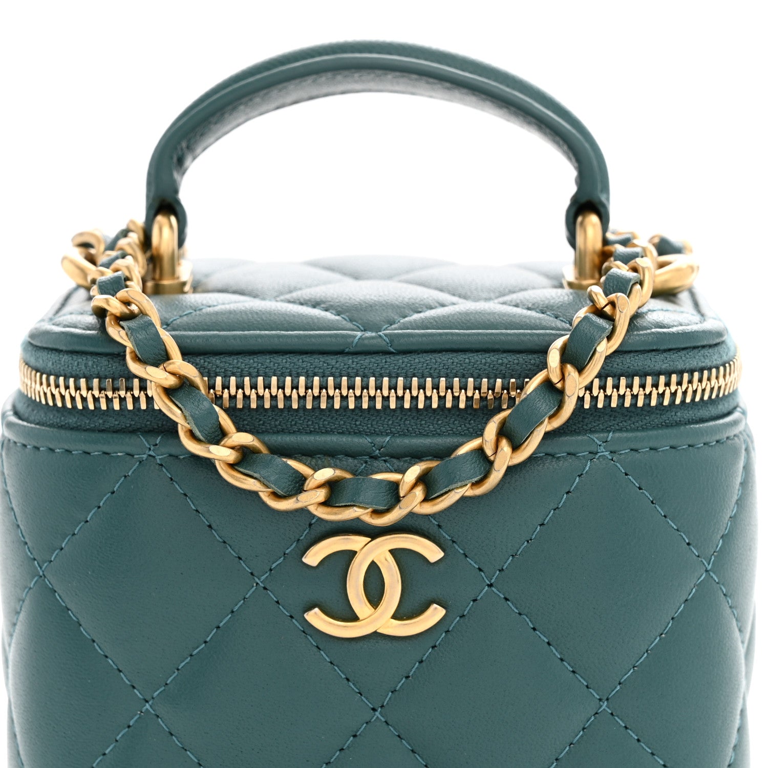 Chanel Lambskin Quilted Top Handle Mini Vanity Case With Chain Green 8 of 10