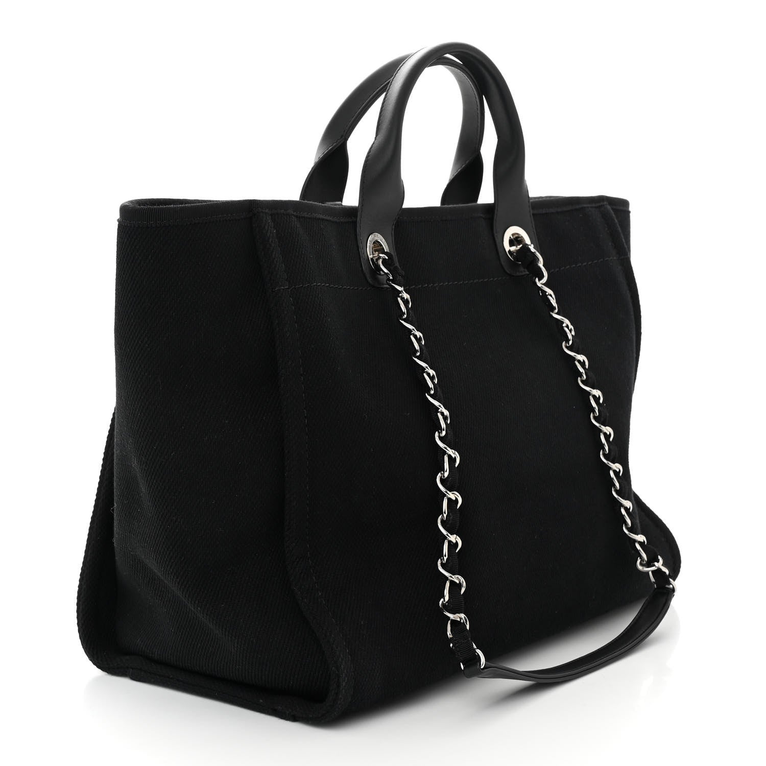 Chanel Canvas Pearl Medium Deauville Tote Black 3 of 10
