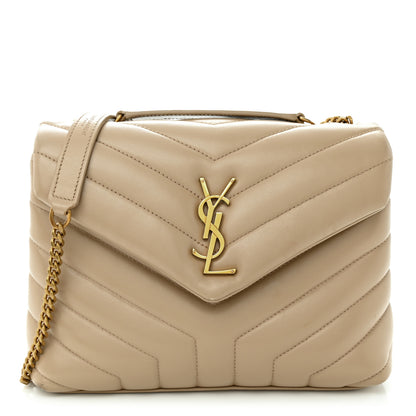 Saint Laurent Calfskin Y Quilted Monogram Small Loulou Chain Satchel Dark Beige 1 of 13