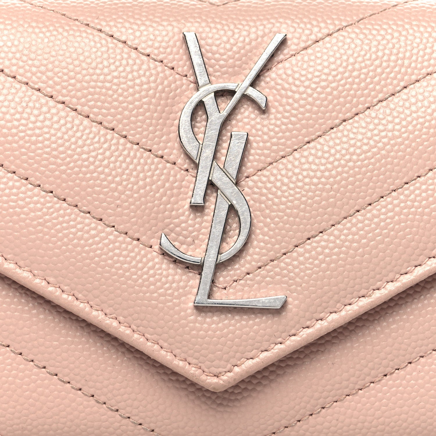 Saint Laurent Grain De Poudre Matelasse Chevron Small Monogram Envelope Wallet Pale Pink 8 of 10