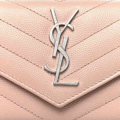 Saint Laurent Grain De Poudre Matelasse Chevron Small Monogram Envelope Wallet Pale Pink 8 of 10