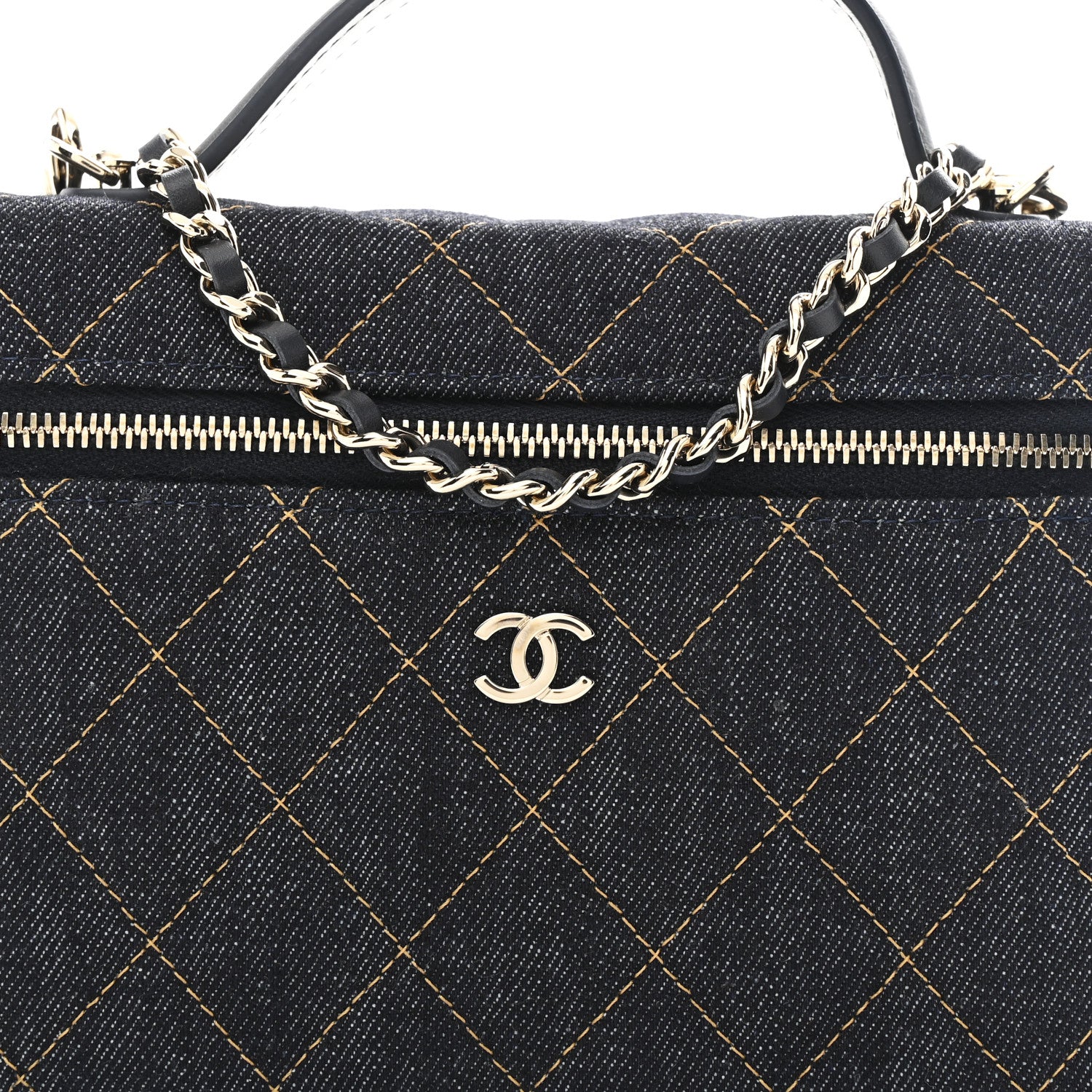 Chanel Denim Quilted Top Handle Slim Vanity Case With Chain Dark Blue Orange 8 of 11
