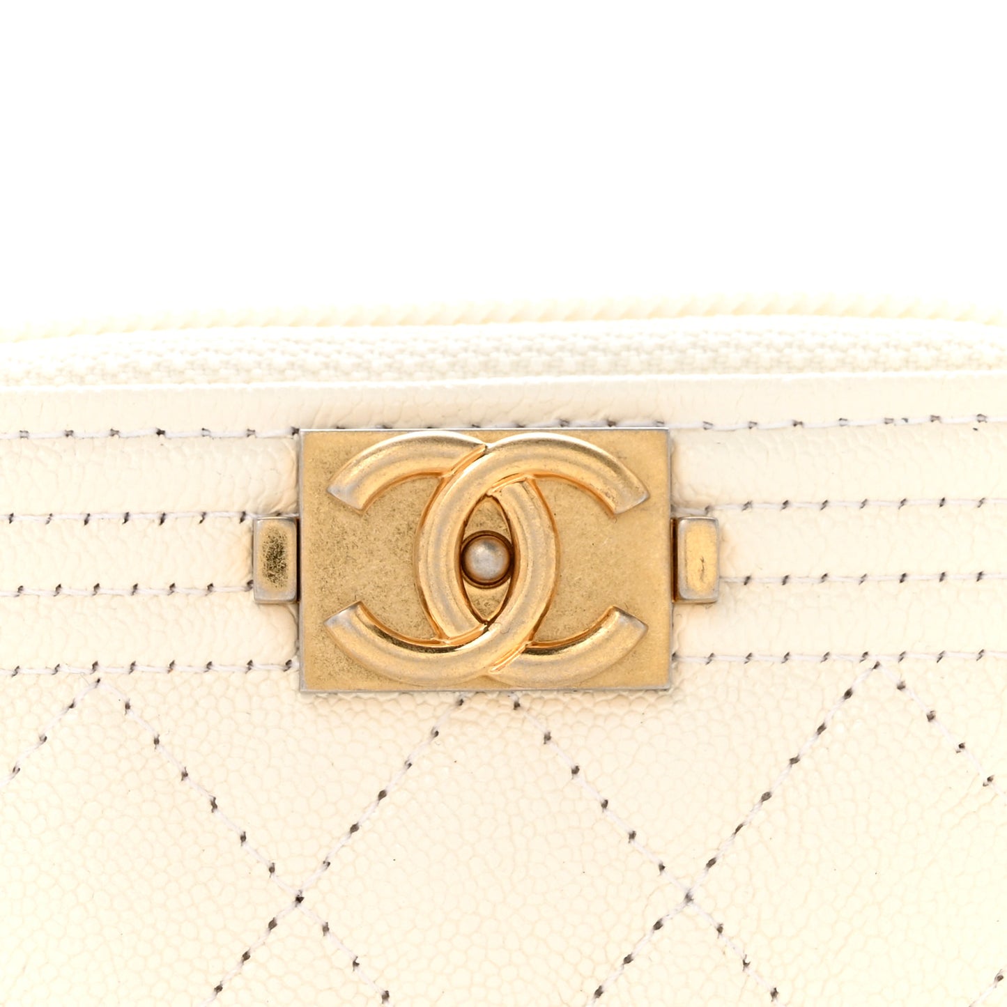 Caviar Quilted Boy Zip Around Coin Purse Wallet White