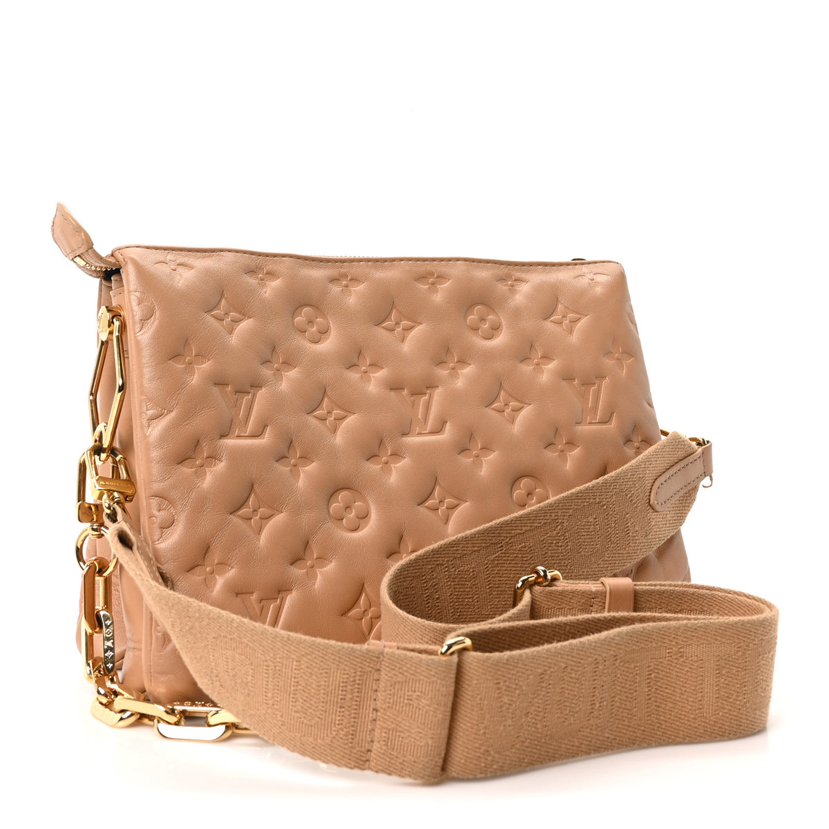 Lambskin Embossed Monogram Coussin PM Camel