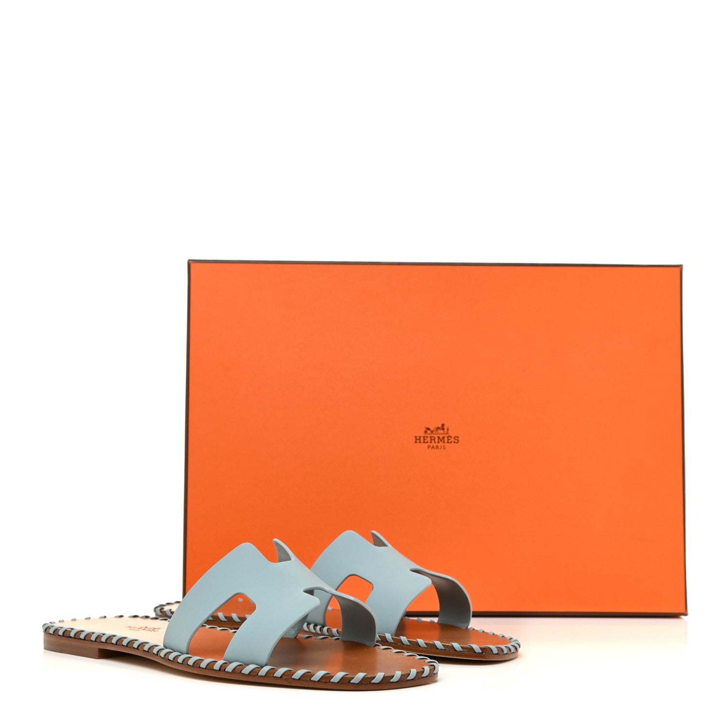 Hermes Box Calfskin Braided Oran Sandals 37.5 Vert D'Eau 8 of 8