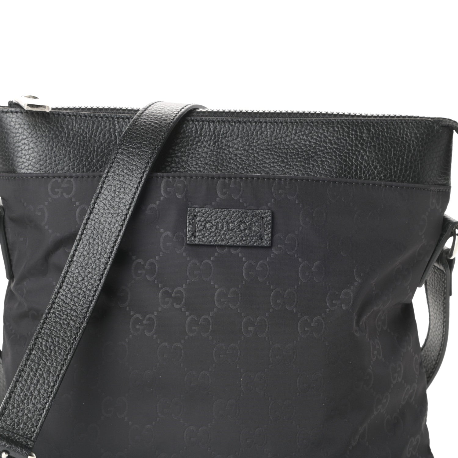 Gucci Nylon Monogram Dollar Calfskin Flat Messenger Bag Black 7 of 9