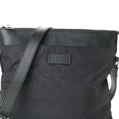 Gucci Nylon Monogram Dollar Calfskin Flat Messenger Bag Black 7 of 9