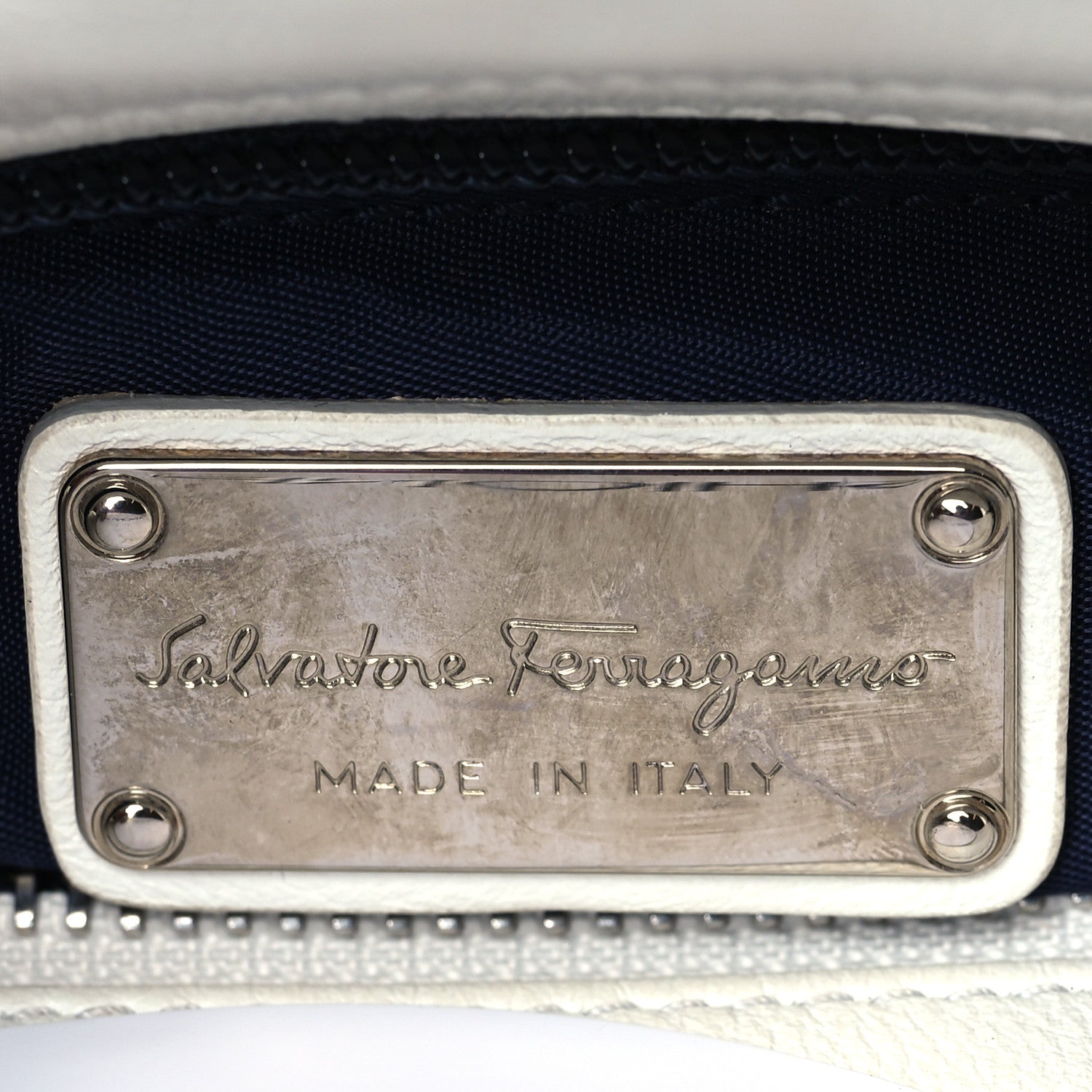 Salvatore Ferragamo Woven Nappa Sofia Satchel White Cream Teal Bright Blue 6 of 10