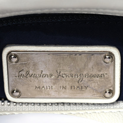 Salvatore Ferragamo Woven Nappa Sofia Satchel White Cream Teal Bright Blue 6 of 10