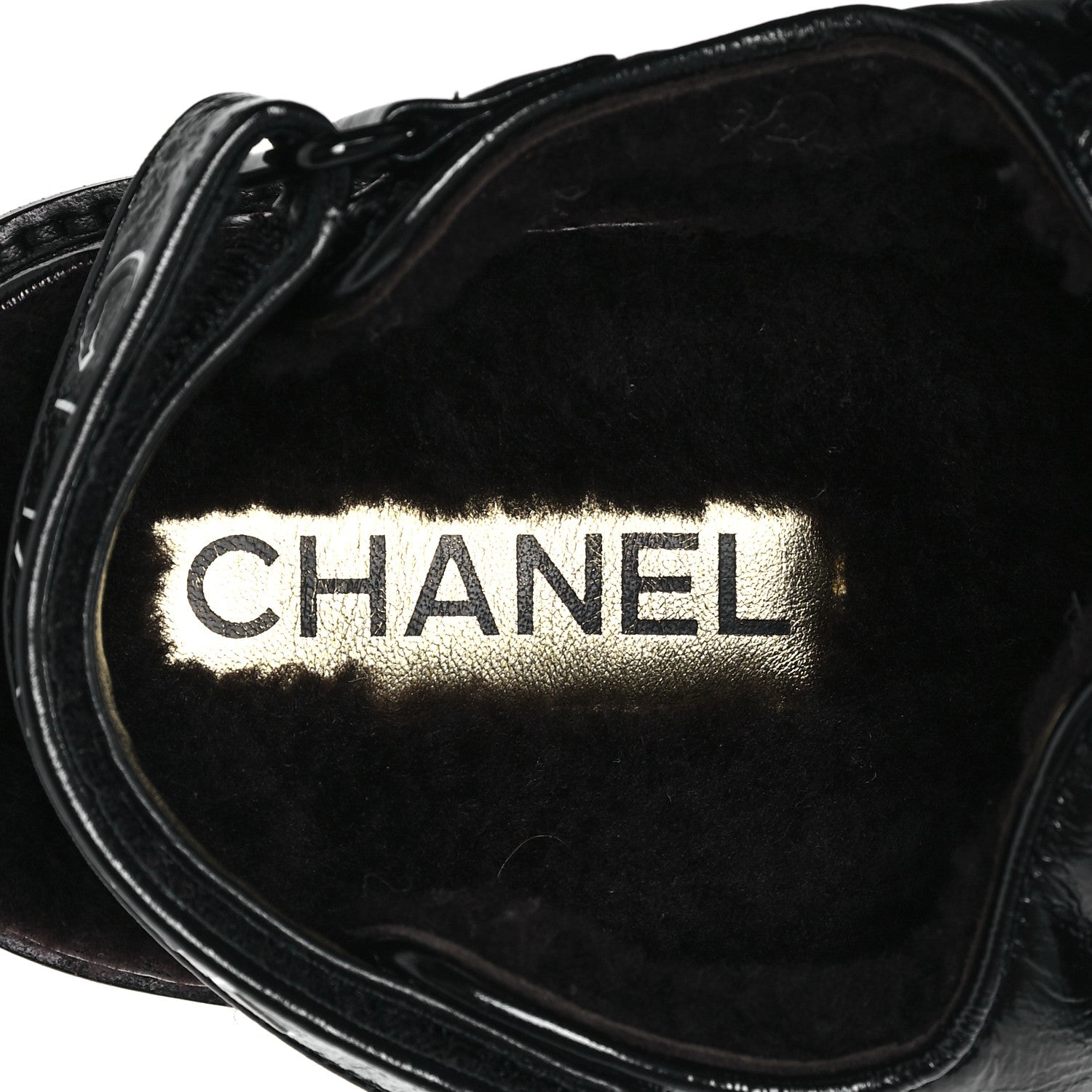 Chanel Laminated Lambskin Shearling Crystal CC Velcro Dad Platform Sandals 38 Black 8 of 11
