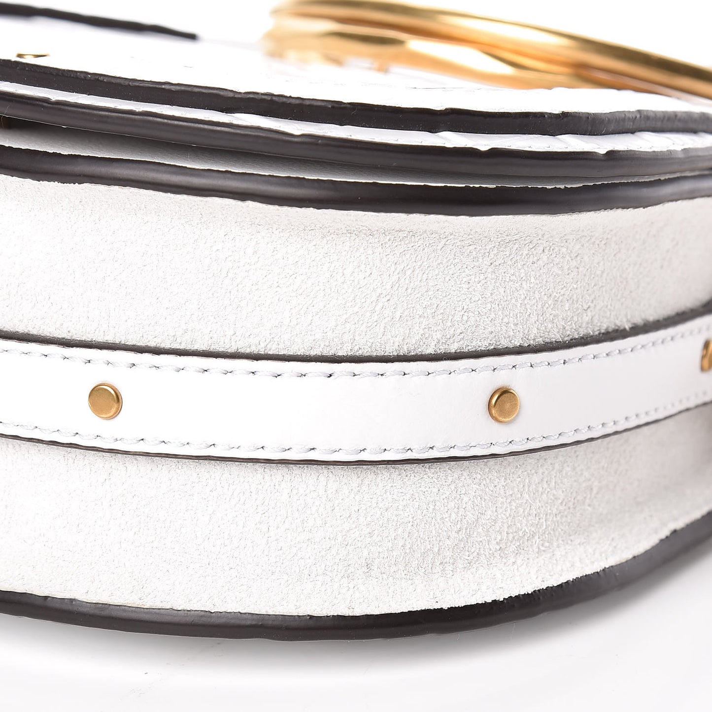 Suede Calfskin Crocodile Embossed Small Nile Bracelet Bag Brilliant White