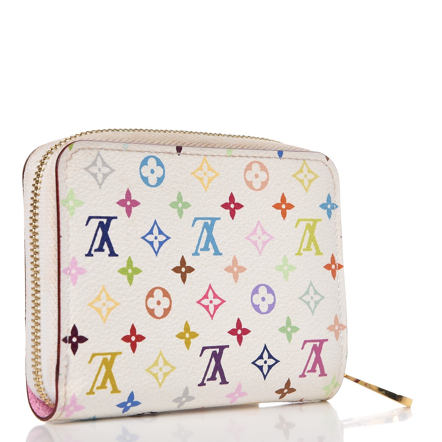 Louis Vuitton Monogram Multicolor Zippy Coin Purse Wallet White Litchi 3 of 7