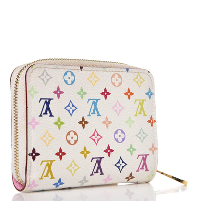 Louis Vuitton Monogram Multicolor Zippy Coin Purse Wallet White Litchi 3 of 7