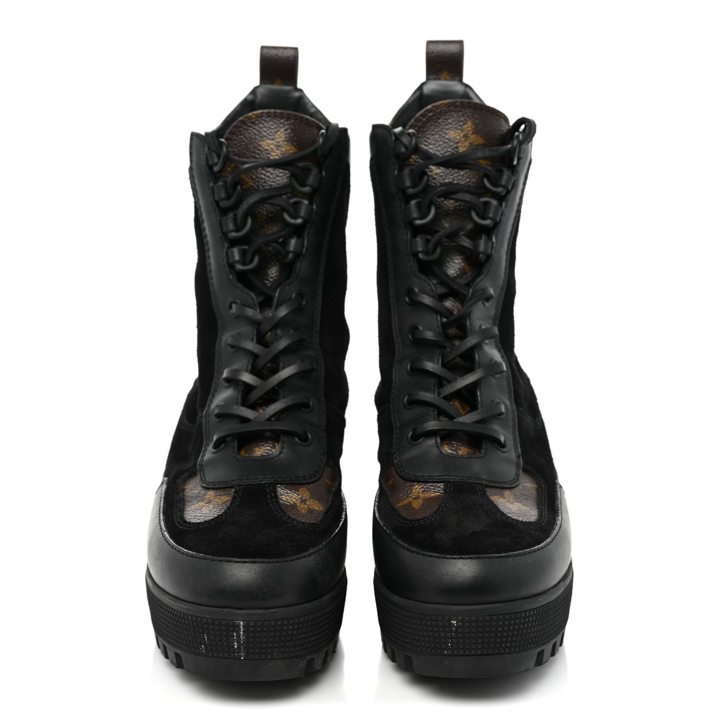 Suede Calfskin Monogram Laureate Platform Desert Boots 38.5 Black