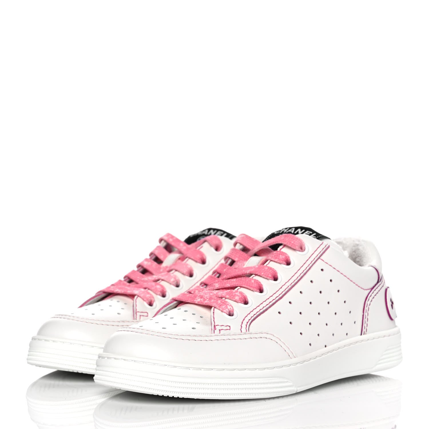 Chanel Calfskin Womens Logo Sneakers 36 White Pink 3 of 10