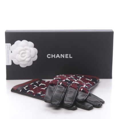 Chanel Lambskin Tweed CC Gloves 8 Red Black White 5 of 5