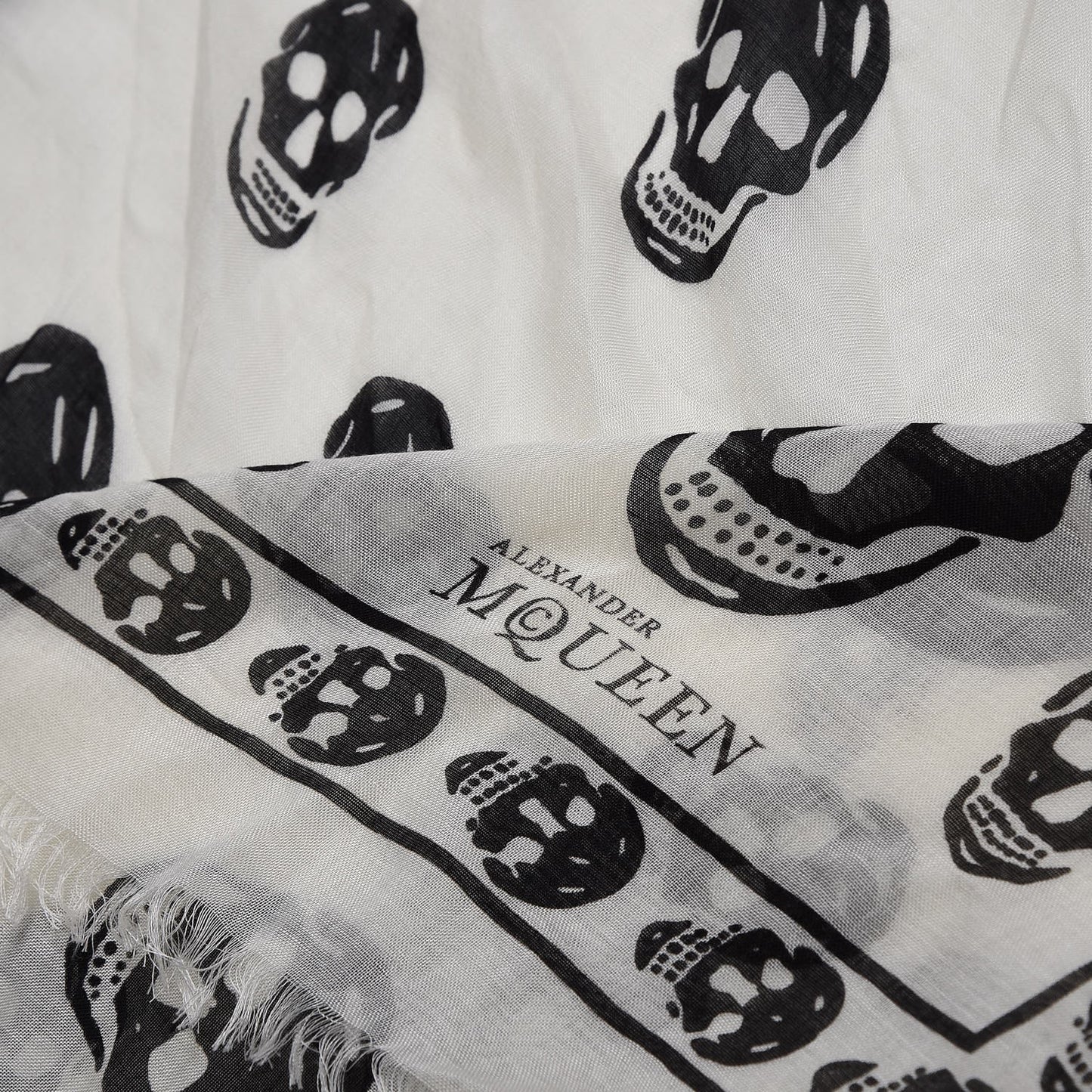 Silk Chiffon Skull Scarf Ivory Black
