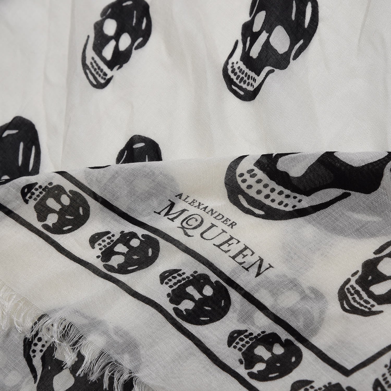 Alexander McQueen Silk Chiffon Skull Scarf Ivory Black 4 of 5