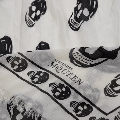 Alexander McQueen Silk Chiffon Skull Scarf Ivory Black 4 of 5