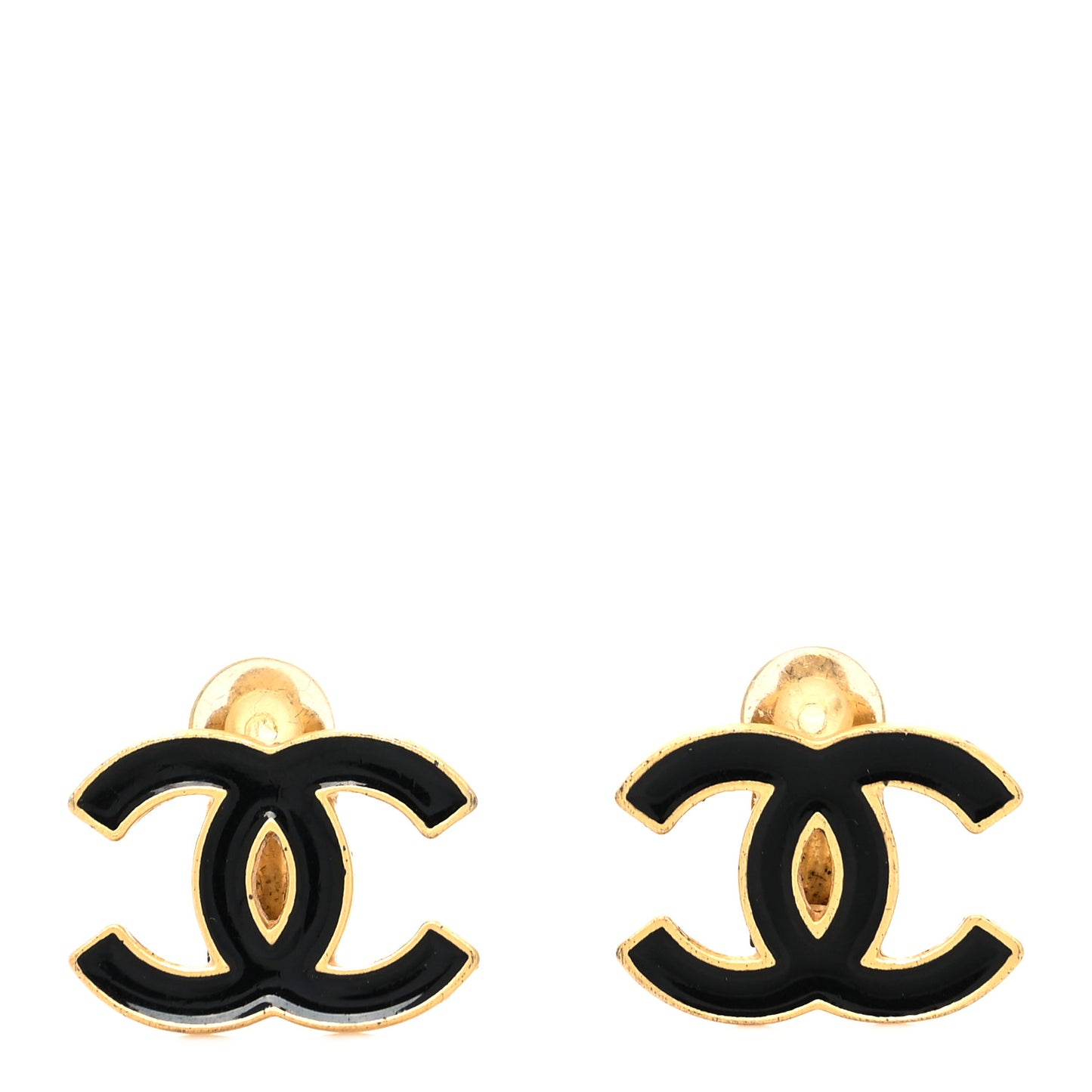 Enamel CC Clip On Earrings Black Gold