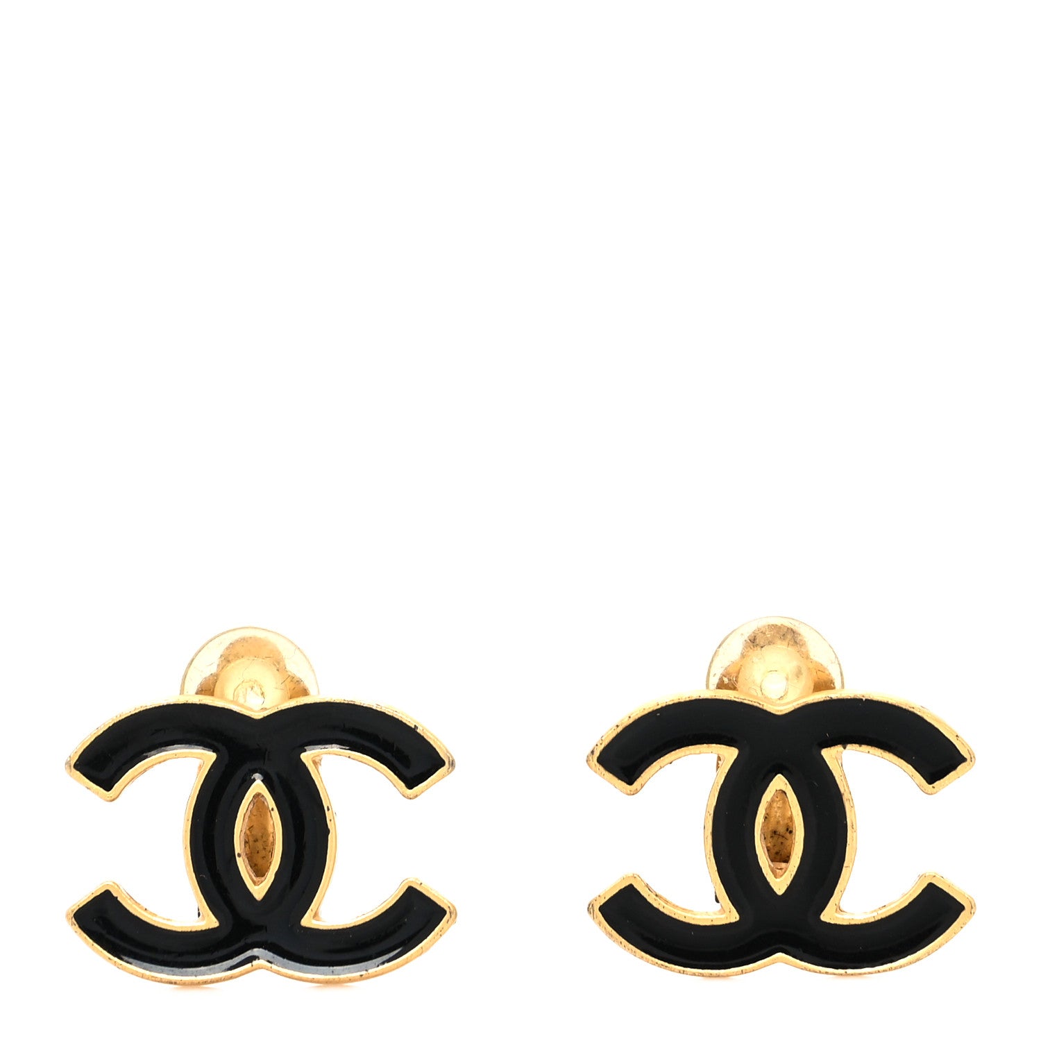 Chanel Enamel CC Clip On Earrings Black Gold 1 of 5
