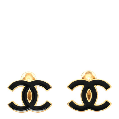 Chanel Enamel CC Clip On Earrings Black Gold 1 of 5