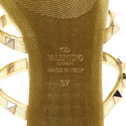 Valentino Garavani PVC Jelly Glitter Rockstud Caged Flat Thong Sandals 37 Oro 7 of 8