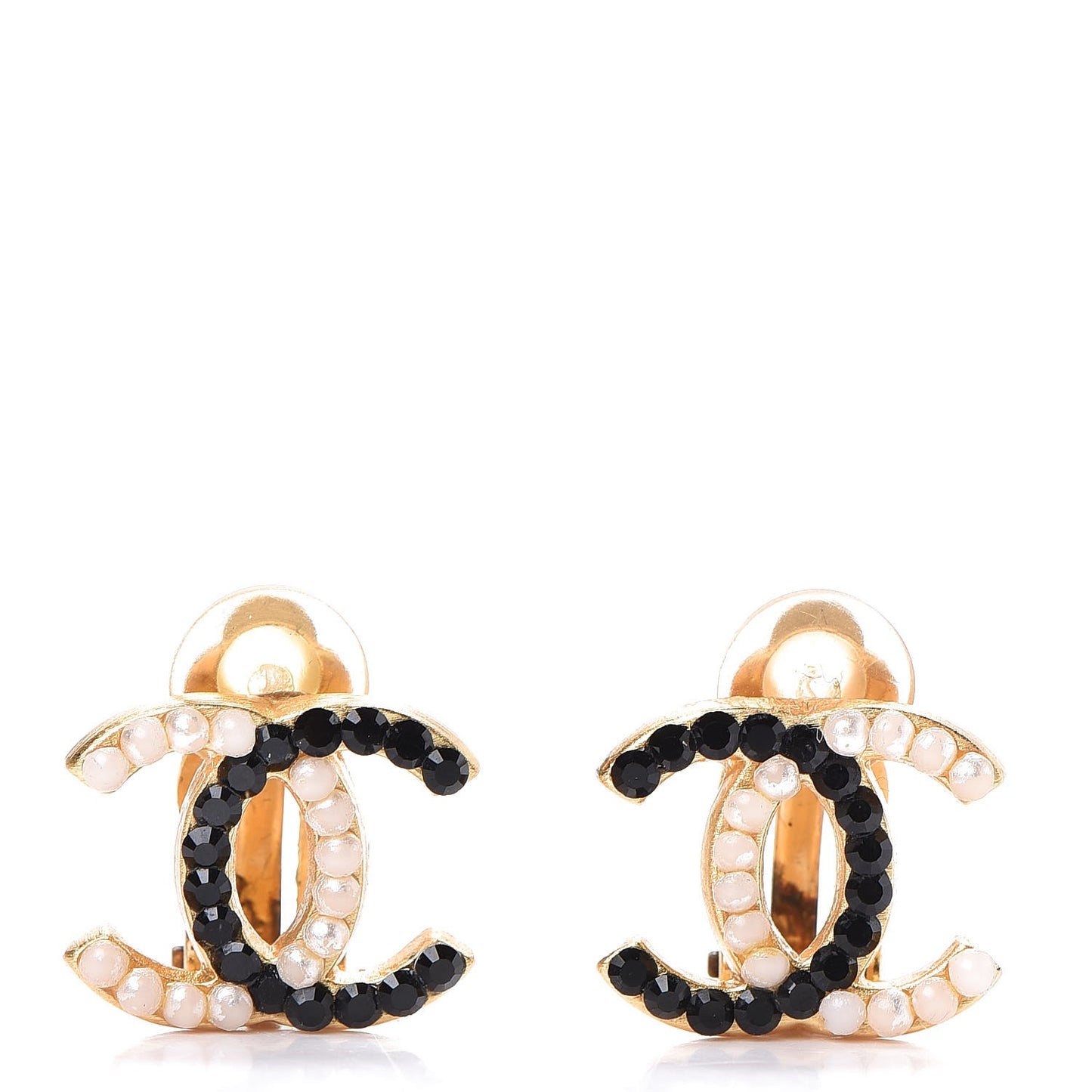 Pearl Crystal CC Clip On Earrings Gold