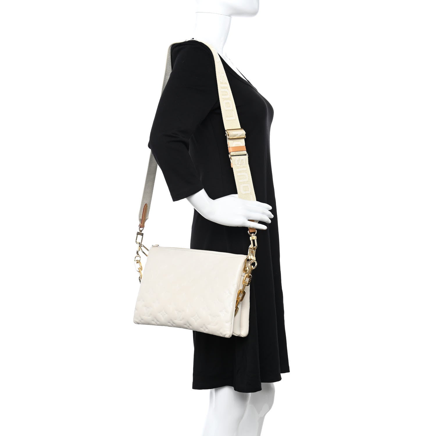Louis Vuitton Lambskin Embossed Monogram Coussin PM Beige Cream 2 of 10