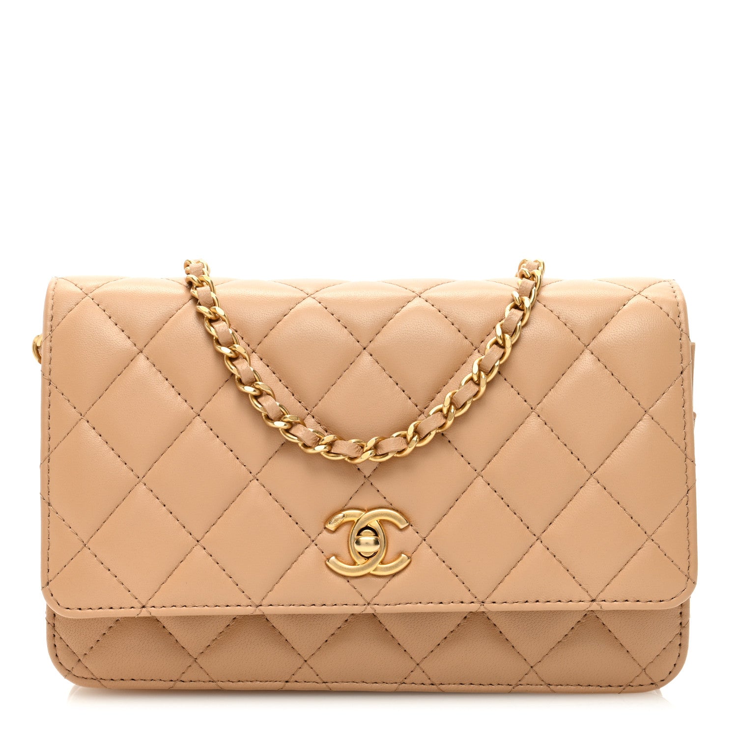 Chanel Lambskin Quilted CC Pearl Crush Wallet on Chain WOC Beige 1 of 11