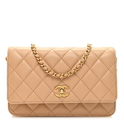 Chanel Lambskin Quilted CC Pearl Crush Wallet on Chain WOC Beige 1 of 11