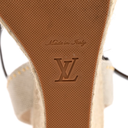 Louis Vuitton Canvas Patent Monogram Coastline Wedge Sandals 37 Beige 6 of 13