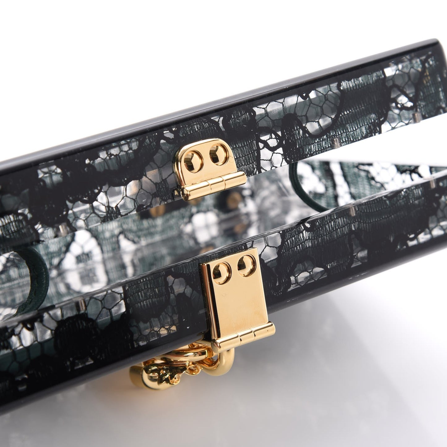 Plexiglass Lace Dolce Box Clutch Dark Green