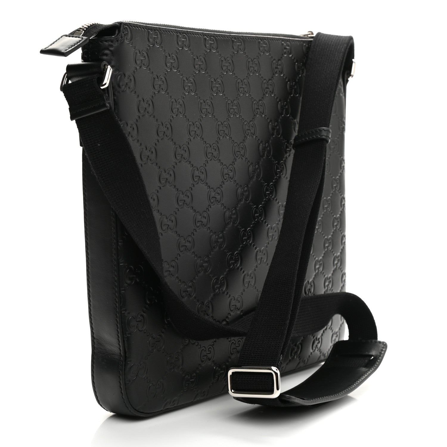 Gucci Guccissima Signature Medium Flat Messenger Bag Black 3 of 10