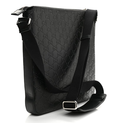 Gucci Guccissima Signature Medium Flat Messenger Bag Black 3 of 10