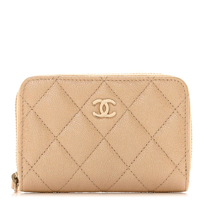 Chanel Iridescent Caviar Quilted Zip Around Coin Purse Beige 1 of 9