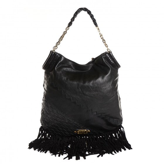 Jimmy Choo Lambskin Python Fringe Tatum Shoulder Bag Black 1 of 12