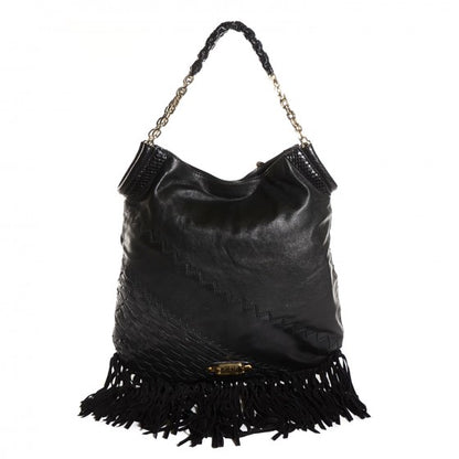 Jimmy Choo Lambskin Python Fringe Tatum Shoulder Bag Black 1 of 12