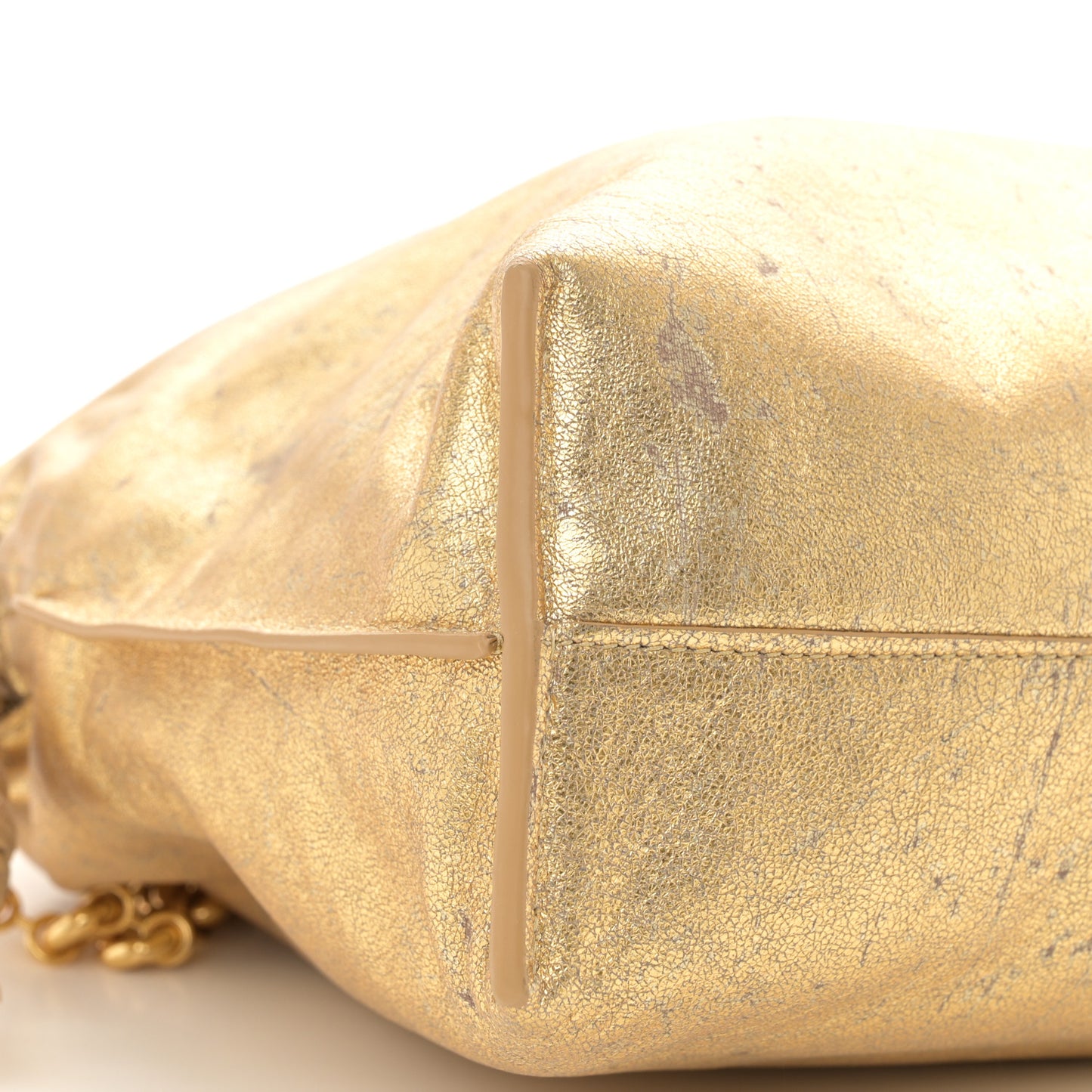 Metallic Lambskin Medium Chain Flamenco Knot Clutch Gold
