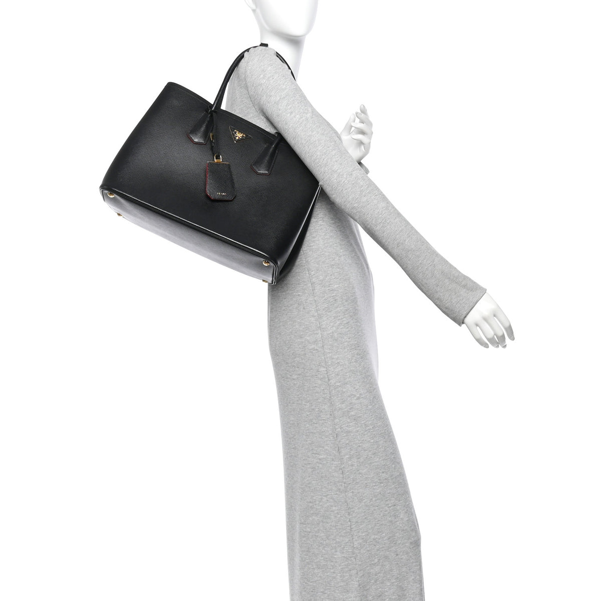 Saffiano Cuir Large Double Bag Black Fuoco