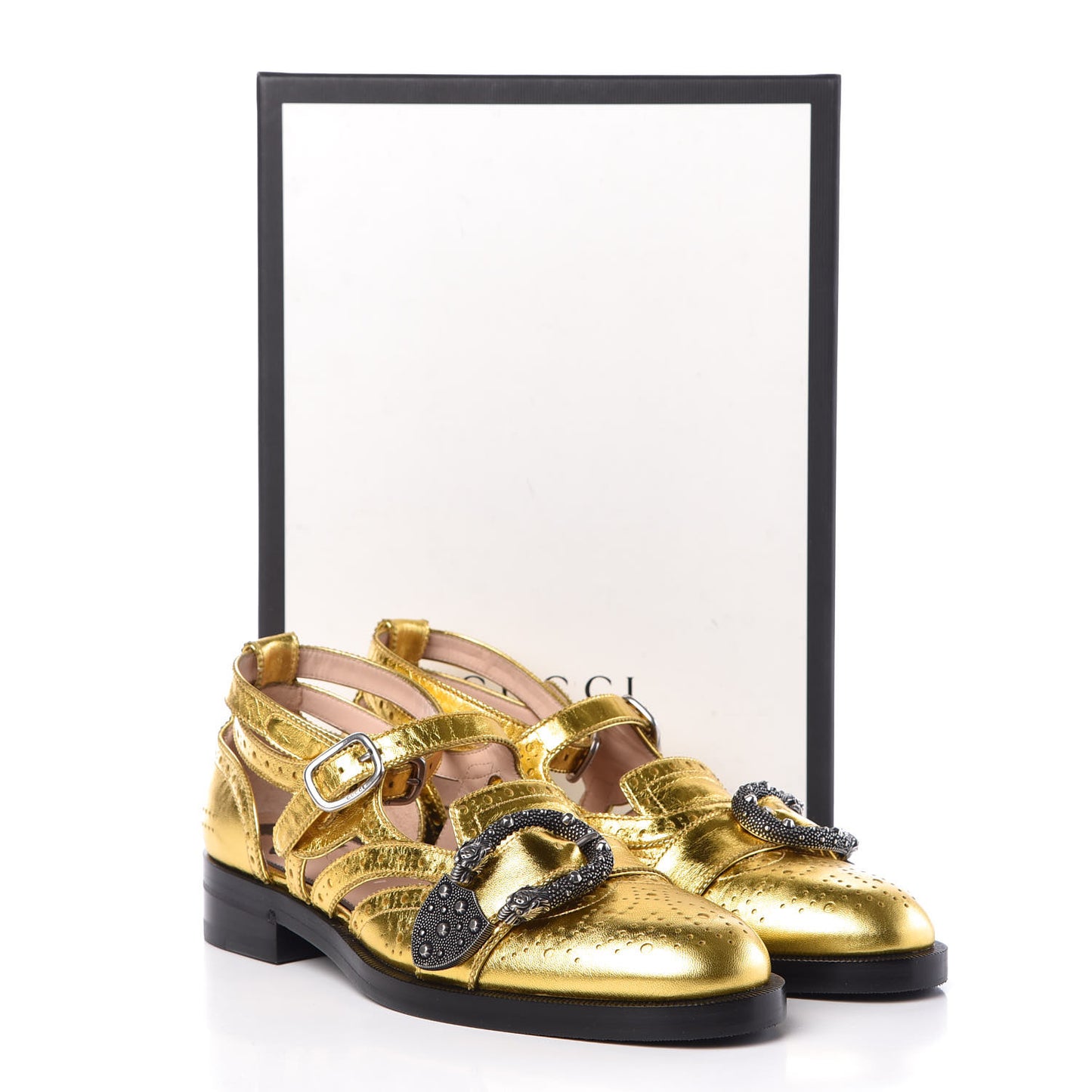 Metallic Nappa Bee Embroidered Womens Queercore Brogue Wingtip Monk Strap Loafers 38 Gold