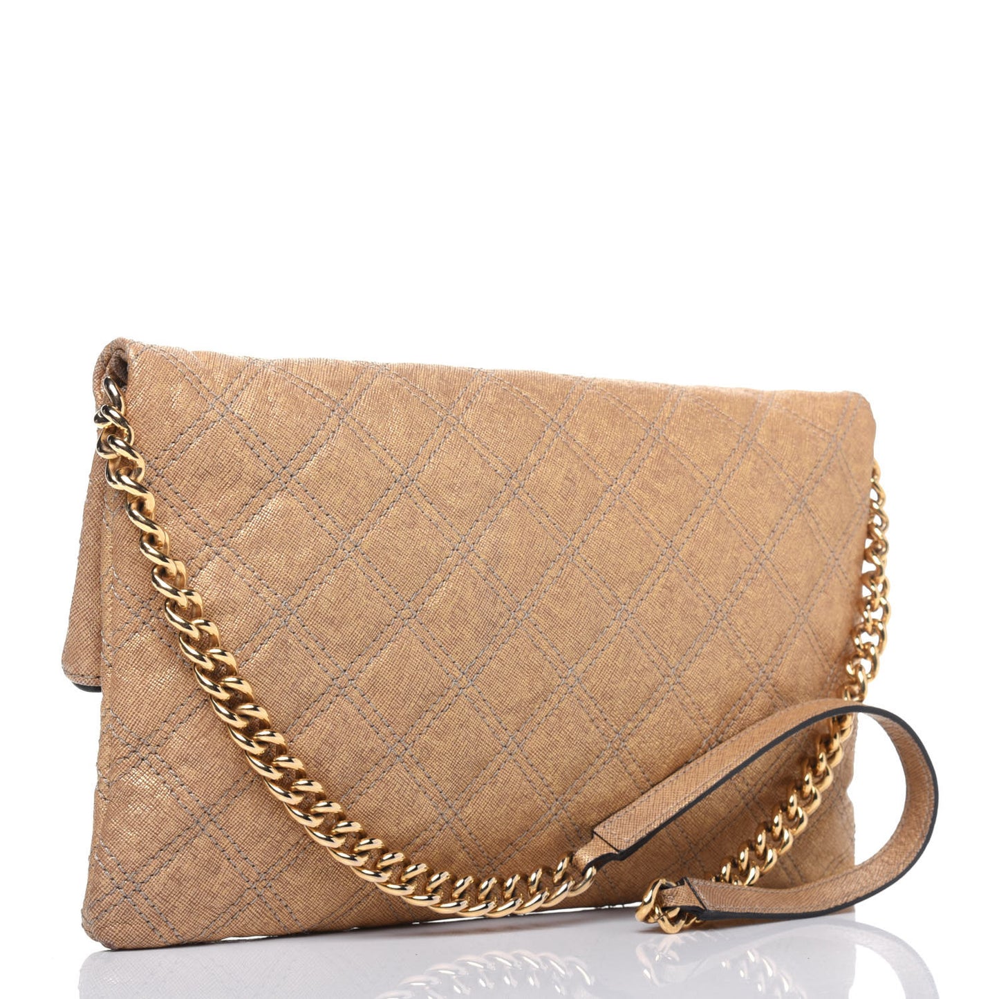 Coated Canvas Quilted Flap Shoulder Bag Tan